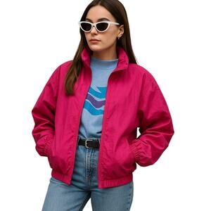 Vintage 90s Pacific Trail Women's XL Pink Windbreaker Jacket Hood Zip Pockets